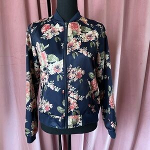 Navy & Pink Floral Bomber Jacket